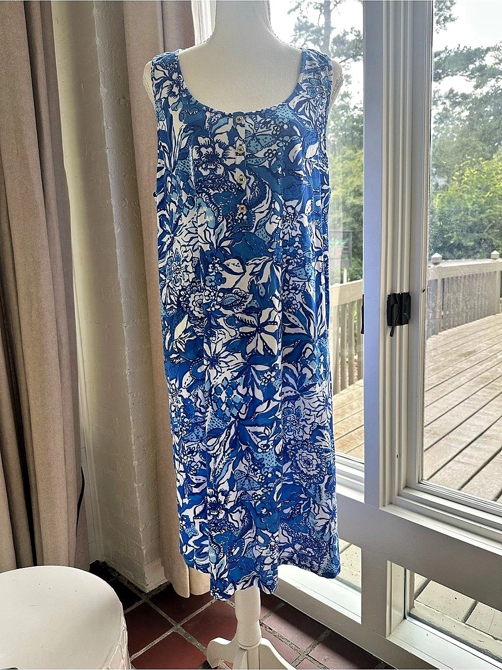 Lilly Pulitzer Blue Floral tank Dress Size XL Like New